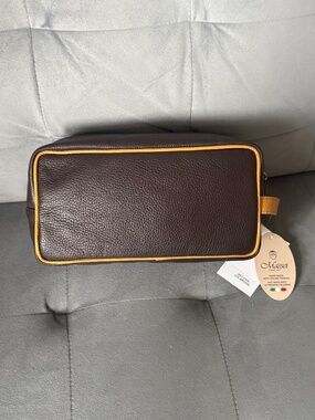 Massei Italian Men's Leather Toiletry Bag Dopp Kit Handmade Brown NWT